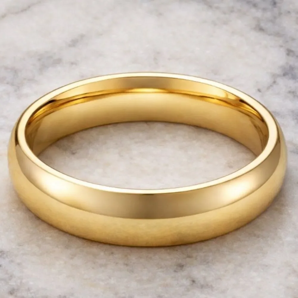 Gold Smooth Band Ring 4MM Plated Stainless Steel Minimalist Wedding Stackable